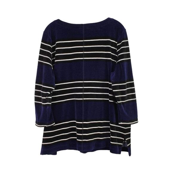 T by Talbots Top Women's Plus 2XP Navy Blue White Velour LS Pullover Sweatshirt - Picture 3 of 8